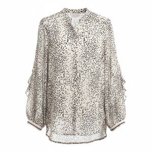 Max Studio $78 Polka Dot Print Button Down Ruffle Back Chiffon Blouse M EUC